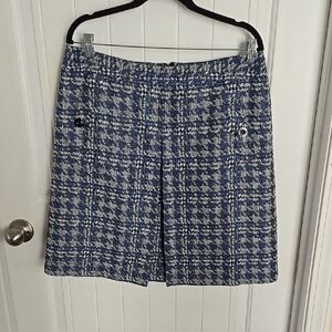 Nine West Blue White Houndstooth Skirt Preppy Pleated Classic Mod Chic Academic
